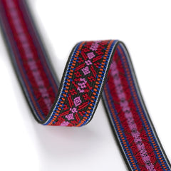 0.85 inch (22mm)/1 inch(24mm) Wide Red Embroidery Woven Latex-free Elastic Band - 1 Yard