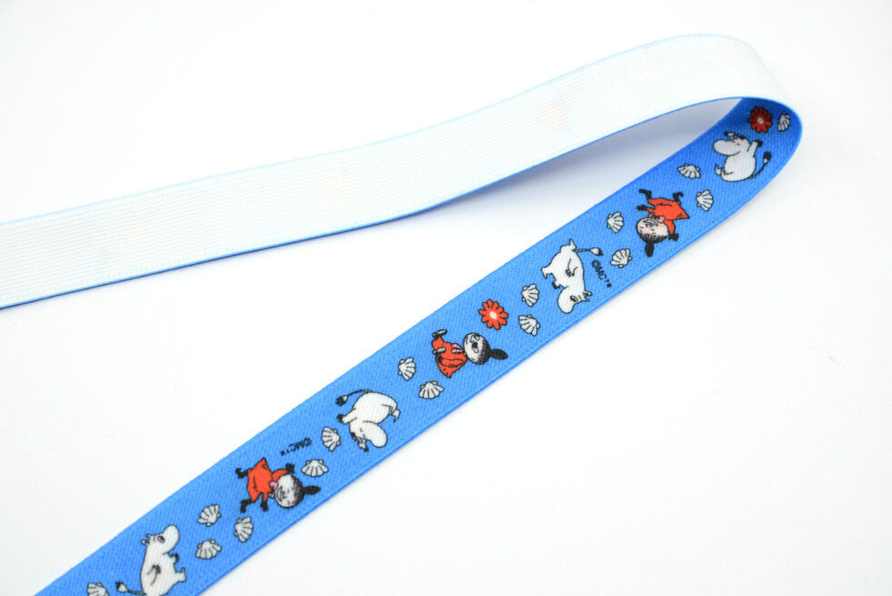 1" (25mm) wide Blue Printed Cartoon Pony and Baby Pattern Waistband Elastic, for baby suspenders,Sewing Elastic- 1 Yard