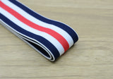 1.5 inch (40mm) Wide Colored  Plush Red White and Blue Thin Striped Elastic Band, Soft Waistband Elastic, Sewing Elastic - strapcrafts