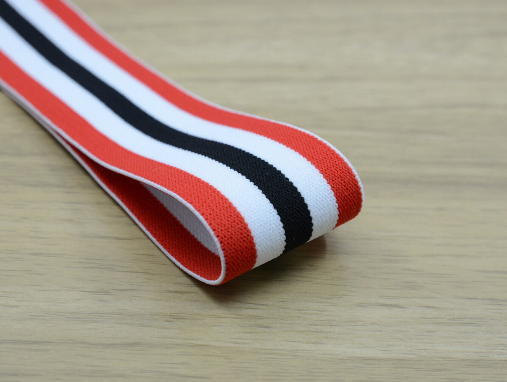 1.5 inch (40mm) Wide Colored  Plush White Black and Red Striped Elastic Band