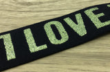 11/4 inch 30mm Wide Gold Glitter Love Letters Black Plush Comfortable Elastic , Soft Elastic Band, Waistband Elastic,Sewing Elastic - strapcrafts