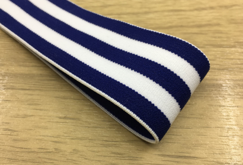 1.5 inch (40mm) Colored Plush White and Blue Wide Striped Soft Elastic Band