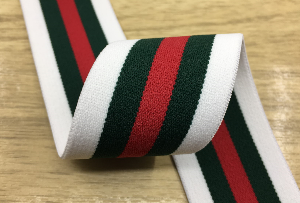1.5 inch (40mm) Wide Colored Plush White,Green and Red Stripe Soft Elastic Band