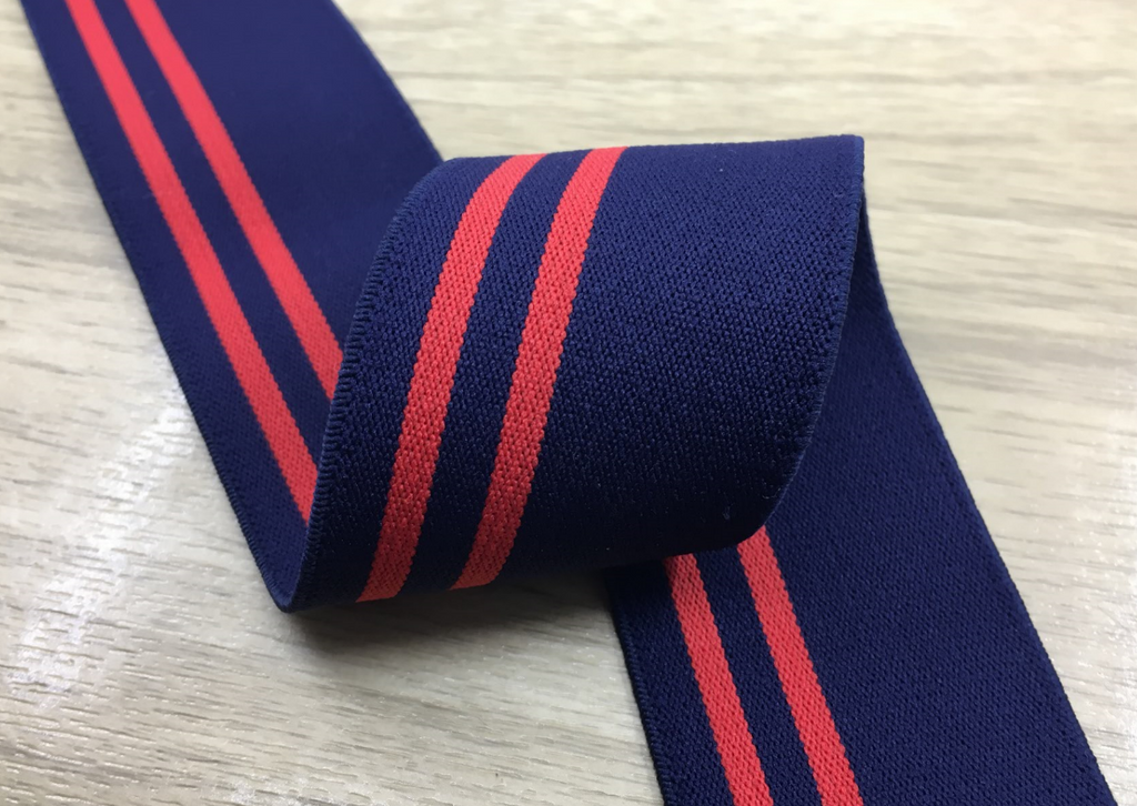 1.5 inch (40mm) Wide Colored Plush Blue and Red Stripe Soft Elastic Band