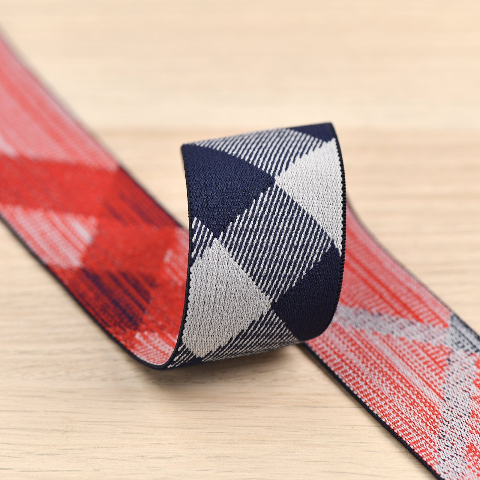 1.5 inch (40 mm) Wide Blue/Beige and Black Plaid Elastic Band- 1 Yard