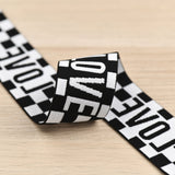 1.5 inch (40 mm) Wide Orange/White Plaid Love Black Elastic Band- 1 Yard