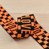 1.5 inch (40 mm) Wide Orange/White Plaid Love Black Elastic Band- 1 Yard