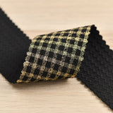 2.36 inch (60mm) Wide Silver/Gold Plaid Black Elastic Band - 1 Yard