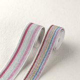 1.2 inch 33mm Shiny Glitter Pink and white elastic band- 1 yard