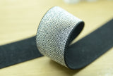 Glitter Elastic, 1.5 inch 38mm Silver and Gold Glitter in Black Elastic - strapcrafts