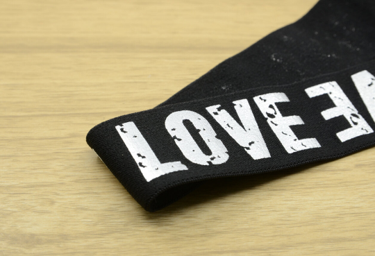 11/2 inch 38mm Wide Printed Love Letters Black Plush Comfortable Elastic -1 Yard - strapcrafts