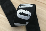 11/2 inch 38mm Wide Printed Love Letters Black Plush Comfortable Elastic -1 Yard - strapcrafts