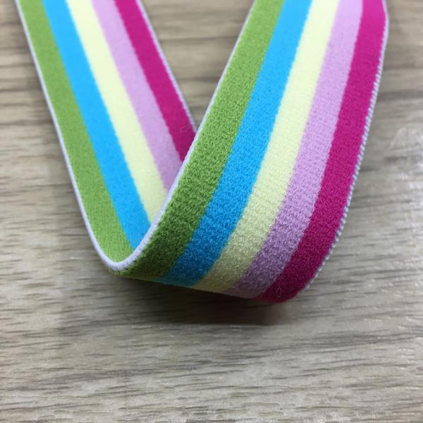 0.85 inch (22mm) Wide Colored Plush Colorful Striped Pink Elastic Band - 1 Yard