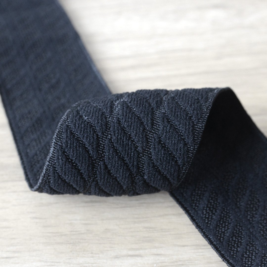 2.36 inch (60mm) Wide Soft Black Jacquard Striped Elastic Band - 1 Yard - strapcrafts