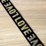 11/2 inch 40mm Wide Printed Gold Love Letters Black Plush Comfortable Elastic , Soft Elastic Band, Waistband Elastic,Sewing Elastic - strapcrafts