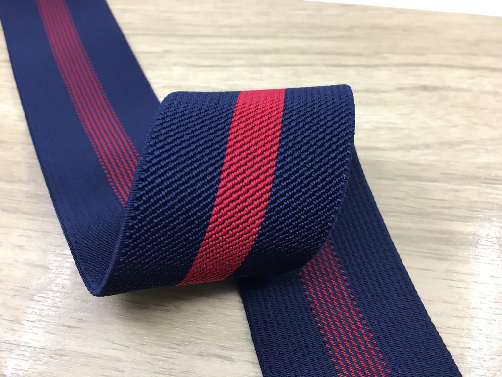 2 Inch 50mm Wide Navy and Red Striped Twill Colored Elastic - 1 Yard