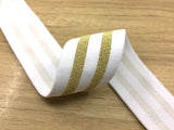 1.5 inch (40mm) Wide Gold Glitter Striped Soft White Elastic Band, Soft Waistband Elastic, Elastic Trim, Sewing Elastic - strapcrafts