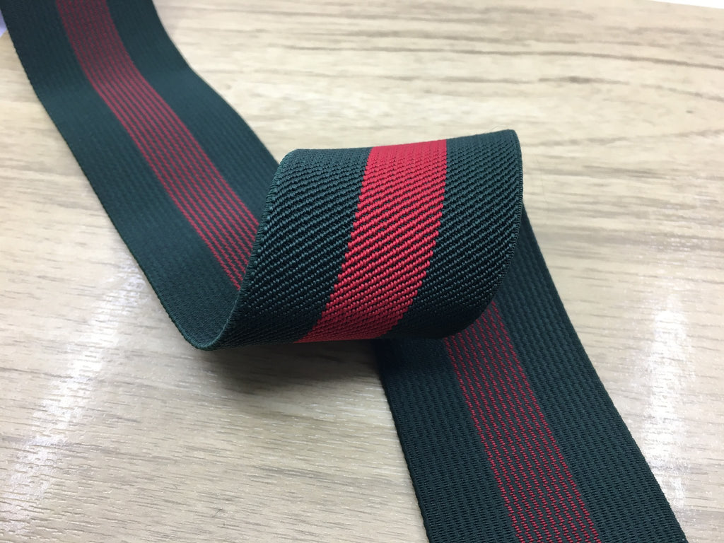 1 1/2 inch (37 mm) Colored Red and Green Striped Twill Elastic, Waistband Elastic
