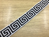 1 3/8 inch (35mm) Wide Black Wall Pattern White Plush Elastic Band,Waistband Elastic-1 Yard - strapcrafts