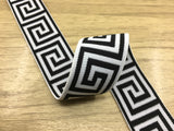 1 3/8 inch (35mm) Wide Black Wall Pattern White Plush Elastic Band,Waistband Elastic-1 Yard - strapcrafts