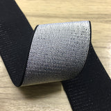 2 inch (50mm) Wide Silver Glitter Soft Black Elastic Bands - 1 Yard - strapcrafts
