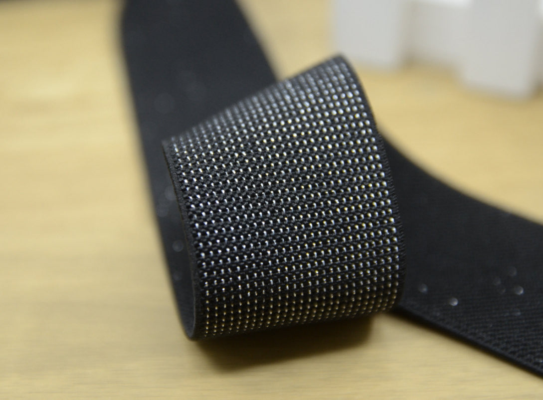 Silver Glitter Black Elastic, 11/2 inch 38mm wide Waistband Elastic - strapcrafts