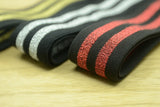 1.5" 38mm Wide Glitter Striped Waistband Elastic by the Yard, Black Plush Elastic - strapcrafts