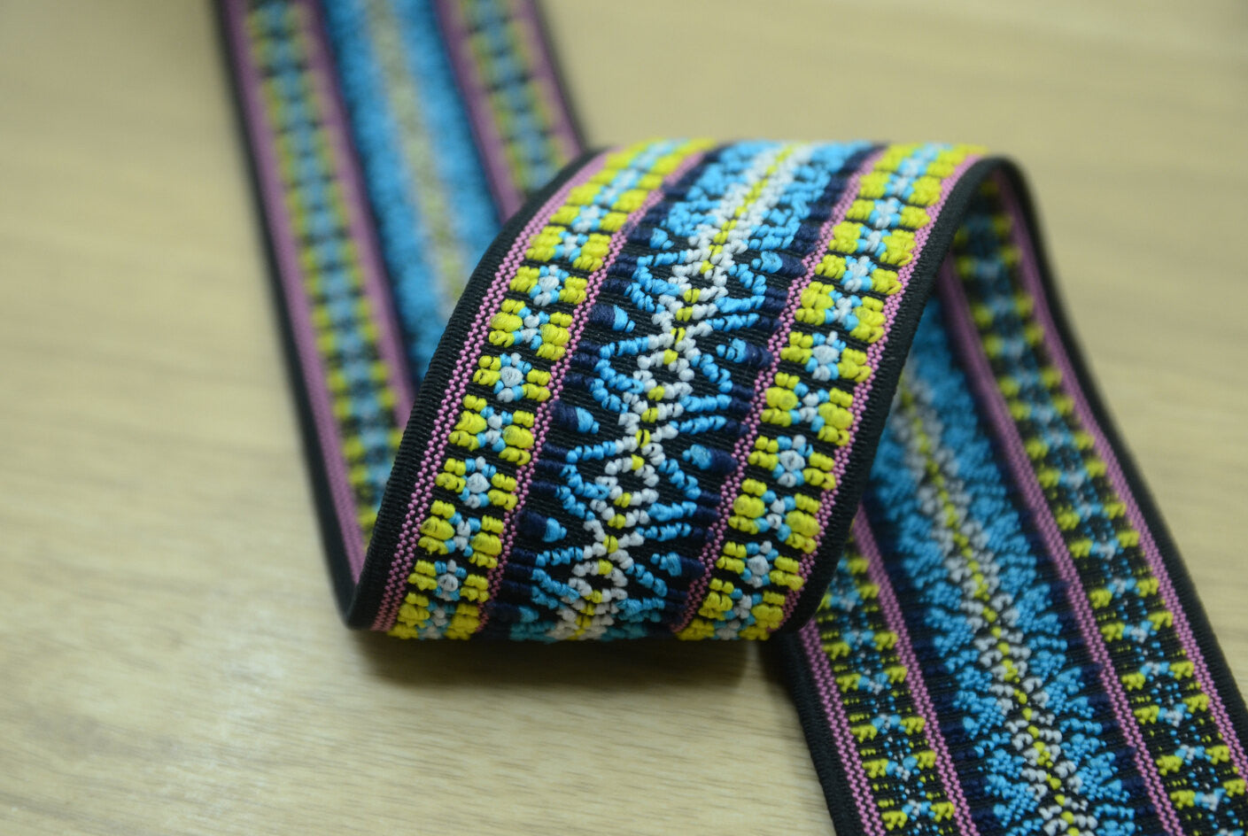2 inch 50mm Wide Folk Embroidery Jacquard Waistband Elastic Band- 1 Yard - strapcrafts