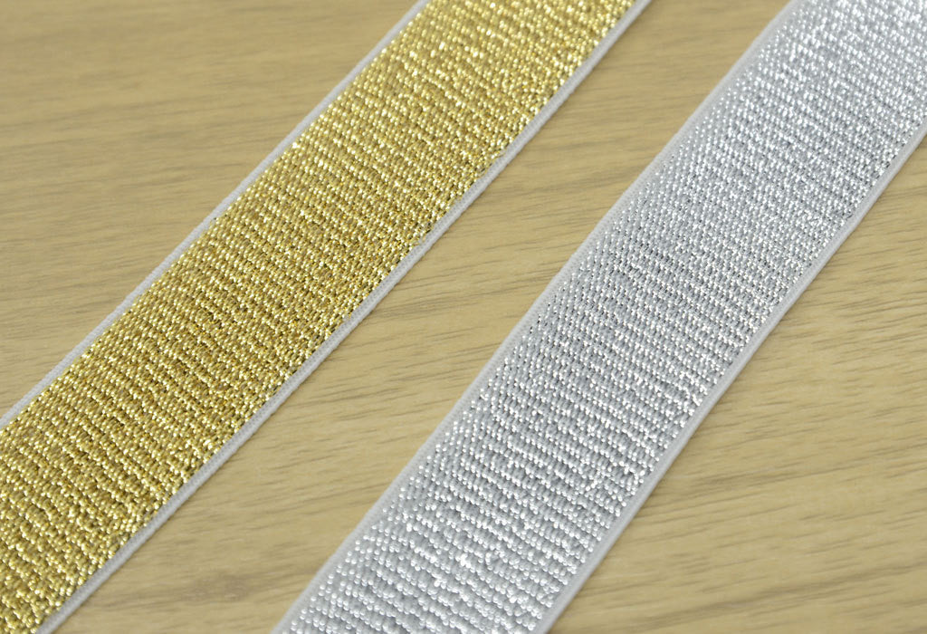Soft Plush Glitter Waistband Elastic , 1 inch ( 25mm ) Wide Gold Glitter,Silver Glitter White Elastic - strapcrafts