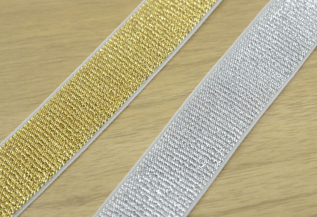 Soft Plush Glitter Waistband Elastic , 1 inch ( 25mm ) Wide Gold Glitter,Silver Glitter White Elastic