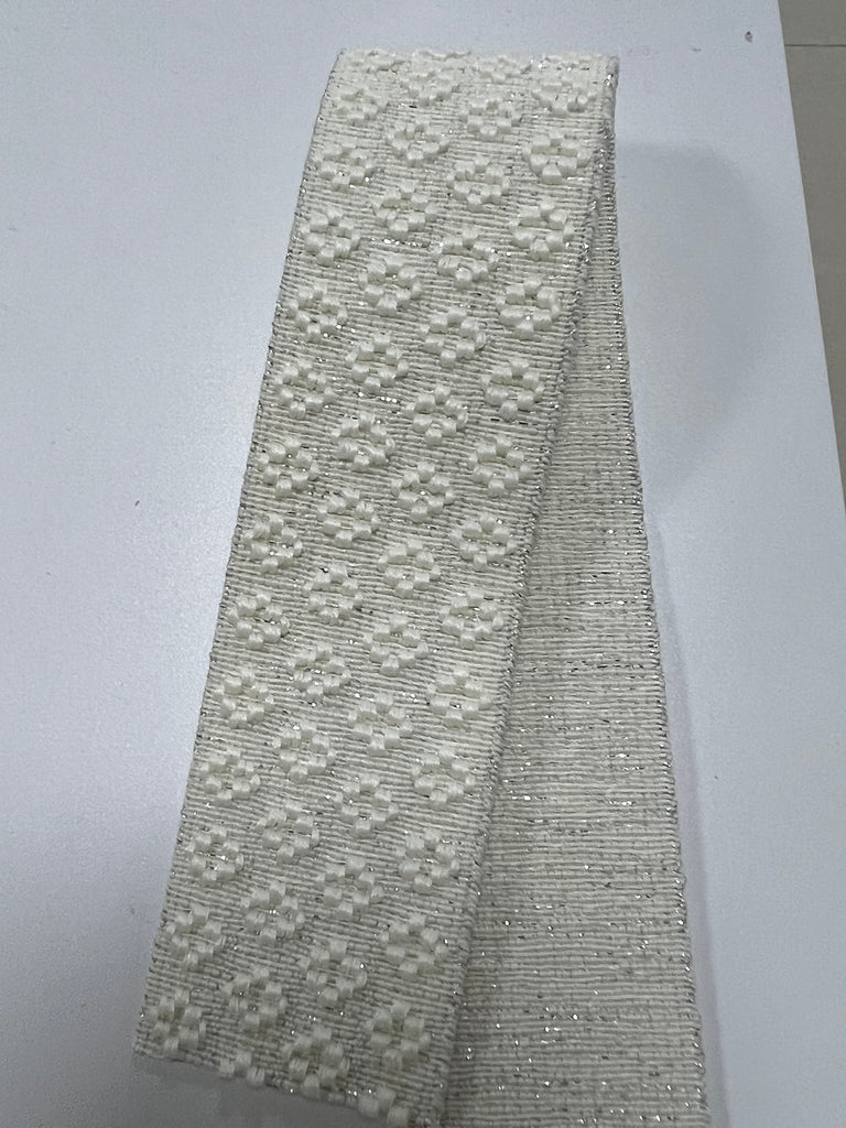 1.5 inch (40mm)  Wide Gold Glitter Jacquard Flowers Elastic Band, Soft Waistband Elastic,  - 1Yard