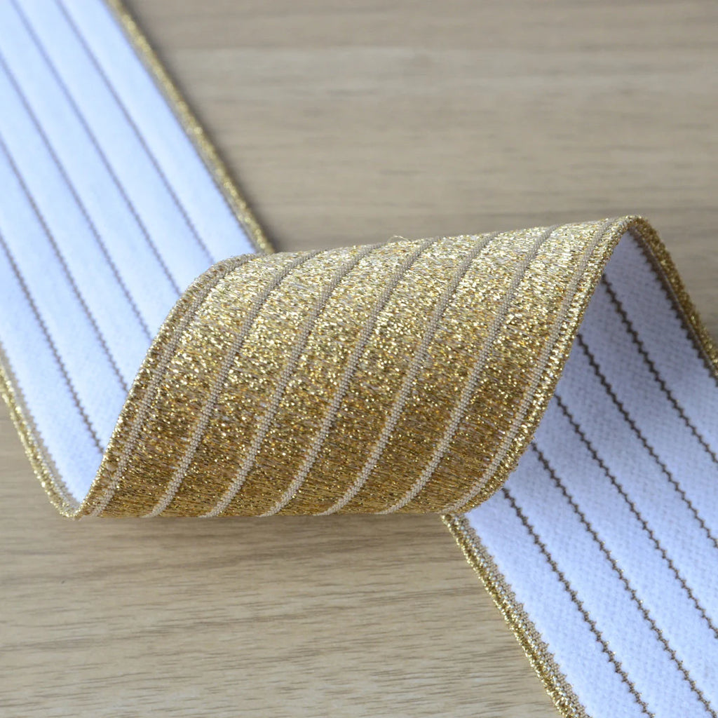 2.36 inch (60mm) Wide Gold Glitter Waistband Elastic Band , Colored Elastic Trim, Elastic Ribbon, elastic band by the yard, Sewing Elastic