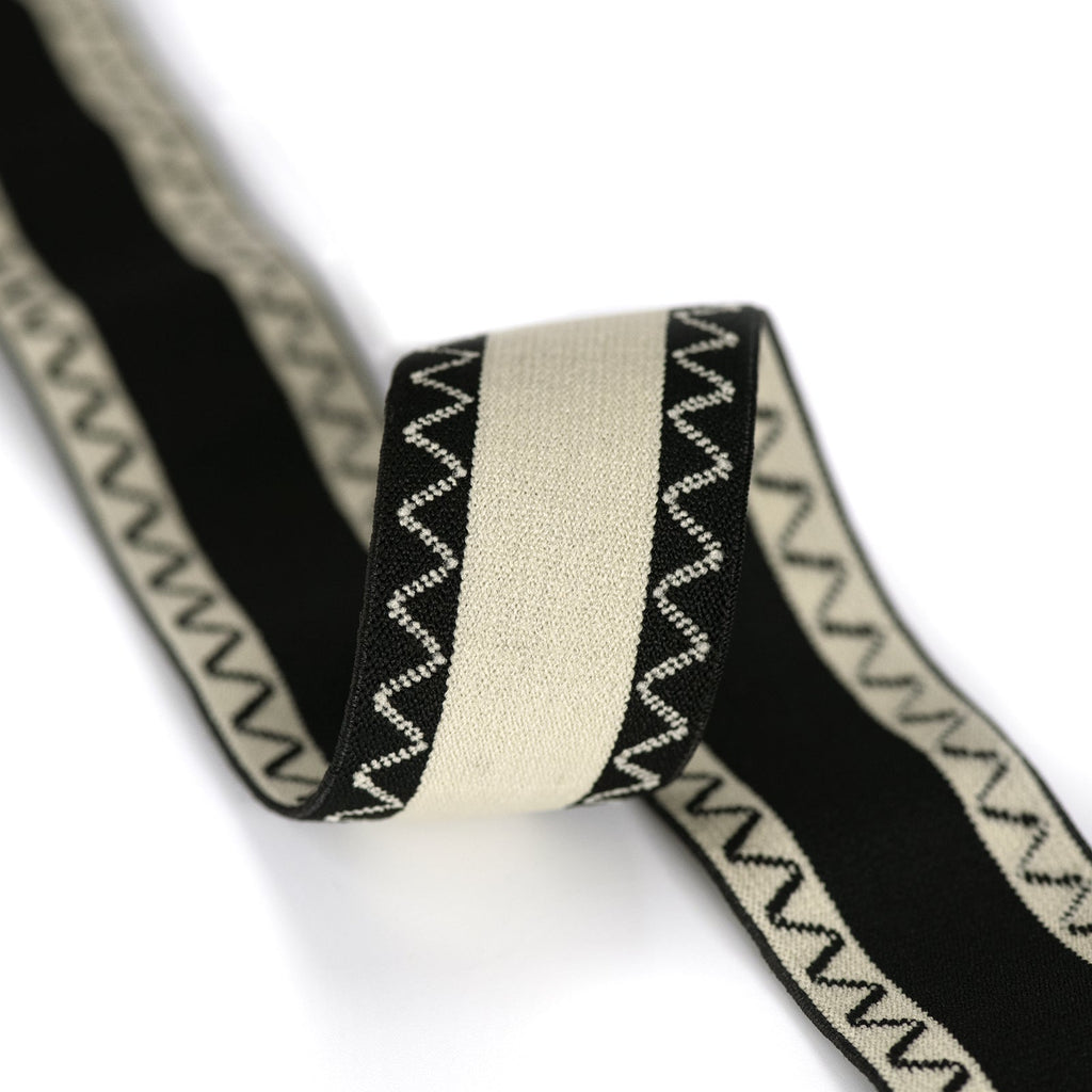 1 1/2 inch (40 mm) Colored Black and White/Nude Wave Elastic, Waistband Elastic