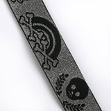 1 1/2 inch (38 mm) Colored Black and Silver Glitter Happy Skull and Bones Elastic, Waistband Elastic