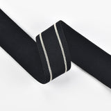 1.3’‘ 33mm wide Black back and beige stripes matte plush elastic band - 1 yard