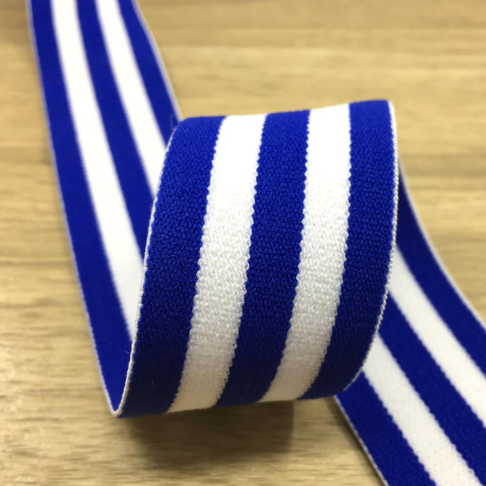 1.5 inch (40mm)  Wide Colored  Plush Blue and White Striped Elastic Band - 1Yard