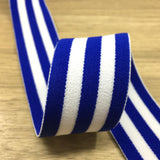 1.5 inch (40mm)  Wide Colored  Plush Blue and White Striped Elastic Band - 1Yard - strapcrafts