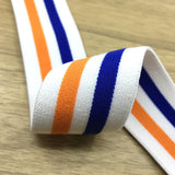 1.5 inch (40mm)  Wide Colored  Plush White, Orange and Blue Striped Elastic Band  - 1Yard - strapcrafts