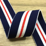 1.5 inch (40mm)  Wide Colored  Plush Navy, White and Red Striped Elastic Band  - 1Yard - strapcrafts