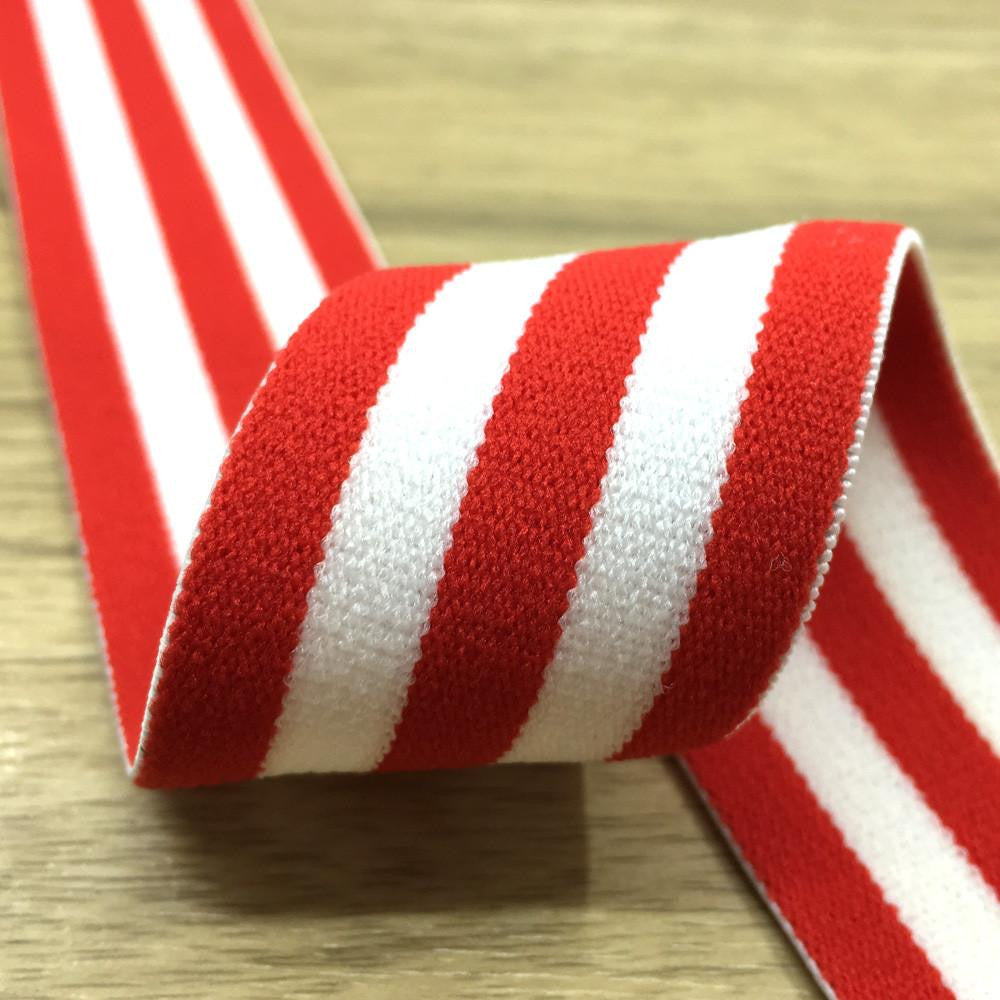 1.5 inch (40mm) Wide Colored Plush Red and White Striped Elastic Band
