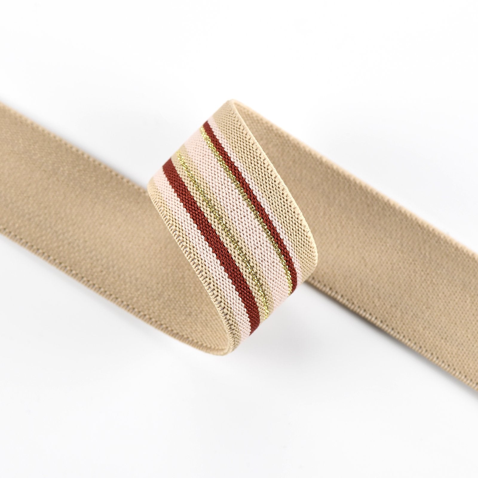 1 1/4 inch 30mm Gold Glitter Khaki and red Stripe elastic band- 1 yard