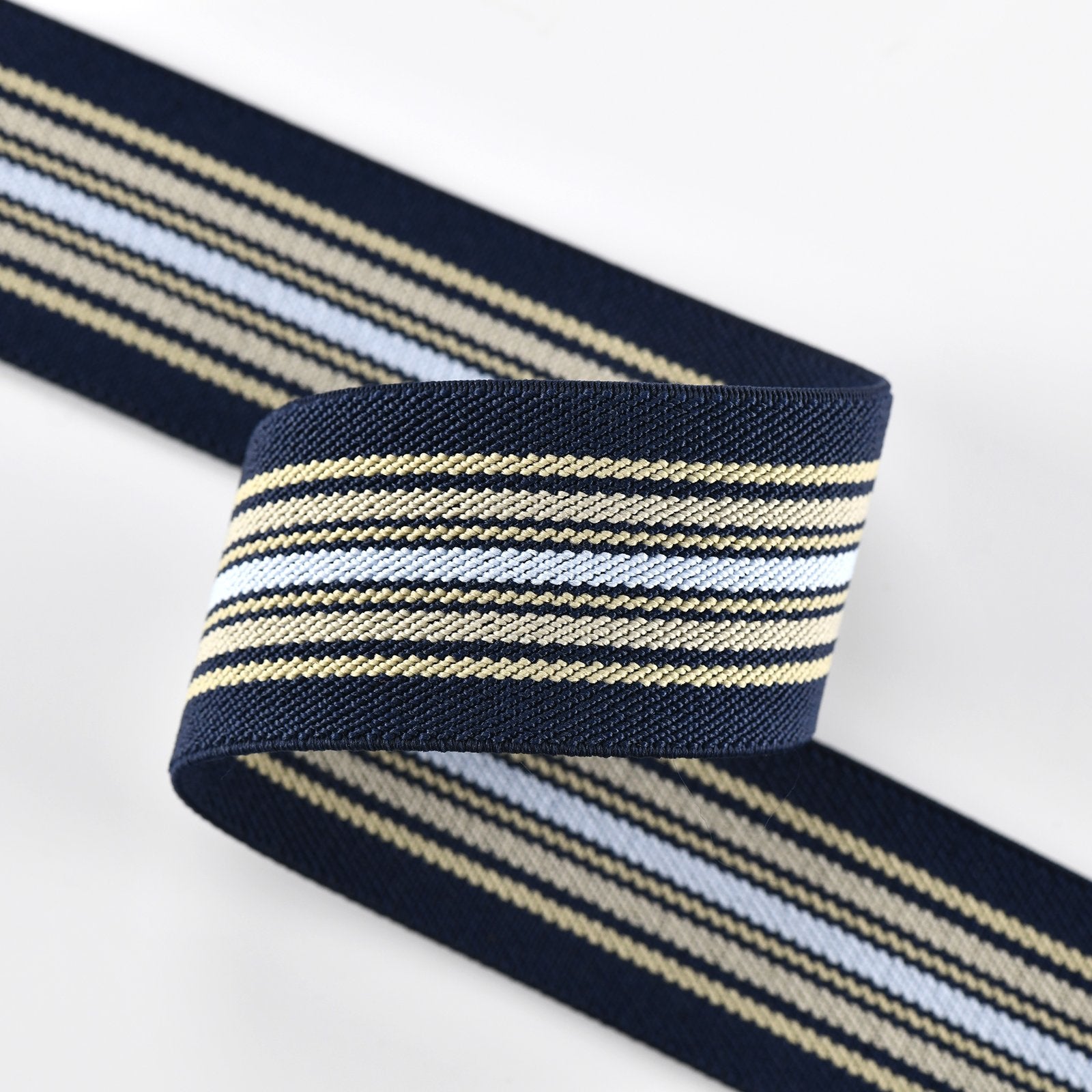 1.5'' 40mm wide Double-sided Navy and Beige and Light Blue Stripes twill elastic band- 1 yard