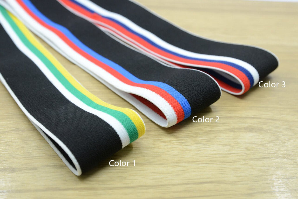 1.5 inch (40mm) Wide Colored Plush Four Colors Striped Elastic Band, Soft Waistband Elastic, Elastic Trim, Elastic Ribbon, Sewing Elastic