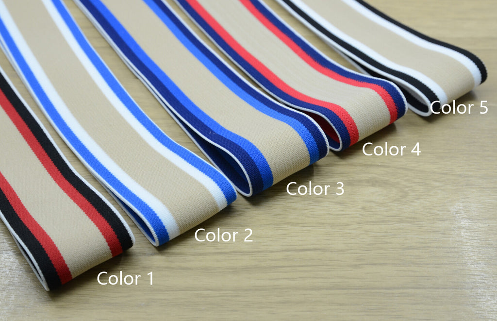 1.5 inch (40mm) Wide Colored Plush Three Colors Striped Elastic Band, Soft Waistband Elastic, Elastic Trim, Elastic Ribbon, Sewing Elastic