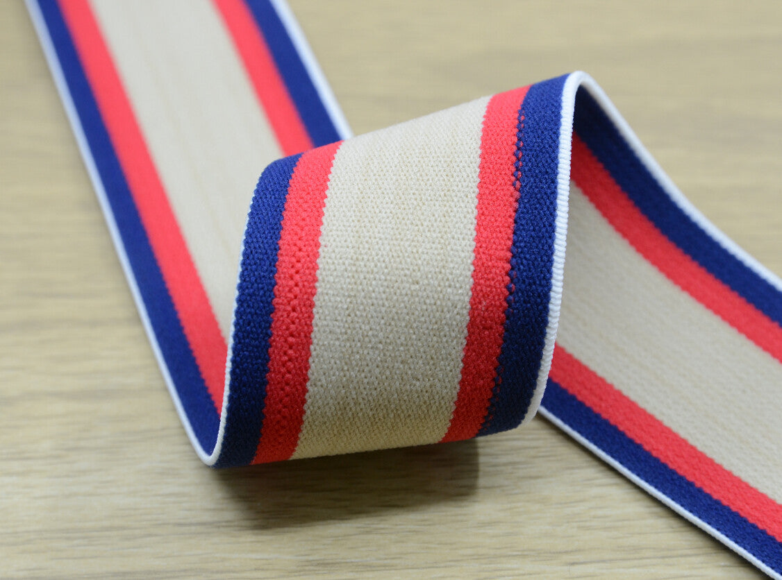 1.5 inch (40mm) Wide Colored Plush Three Colors Striped Elastic