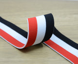 1.5 inch (40mm) Wide Colored Plush Red White and Black Striped Elastic Band, Soft Waistband Elastic, Elastic Trim, Sewing Elastic - strapcrafts