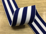 1.5 inch (40mm) Colored Plush White and Blue Wide Striped Soft Elastic Band - strapcrafts