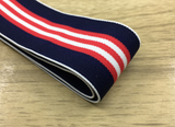 1.5 inch (40mm) Wide Colored Plush Blue,Red and White Thin Stripe Soft Elastic Band - strapcrafts
