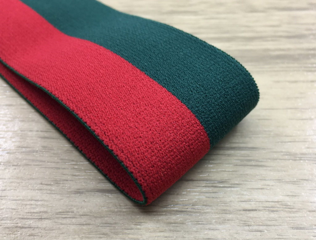 1.5 inch (40mm) Wide Colored Plush Green and Red Stripe Soft Elastic Band