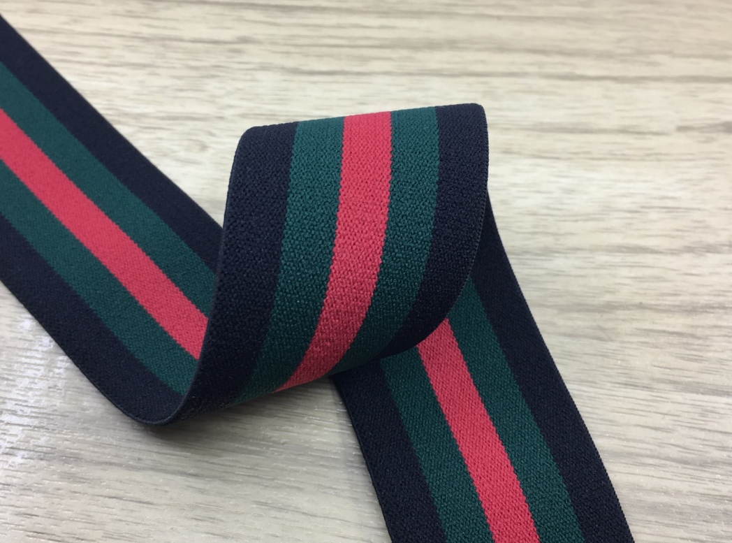 1.5 inch (40mm) Wide Colored Plush Black,Green and Red Stripe Soft Elastic Band - strapcrafts